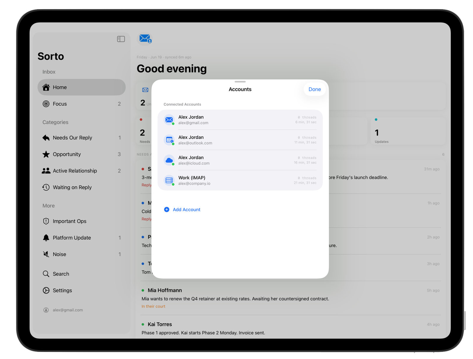 Sorto Command Center — inbox prioritised by what matters now